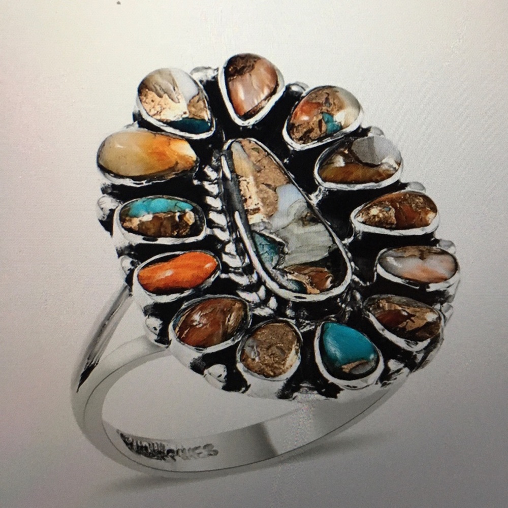 Santa Fe Style Spiny Turquoise Flower Ring.  NWOT